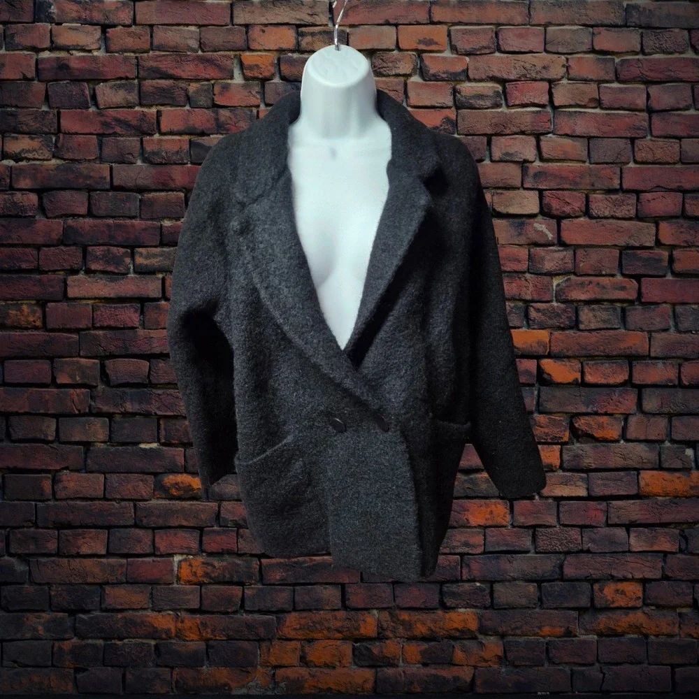 Vintage 80s P.G.E. Wool Mohair Jacket Women Large Charcoal Cozy Blazer Pockets‎